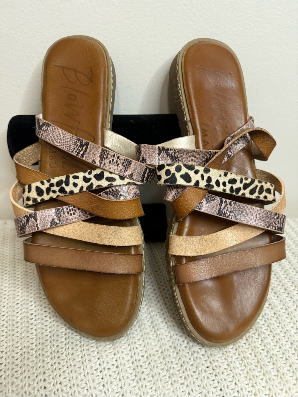 Blowfish Women’s Brown Multi-Strap Slide Sandals with Animal Print size 10 - Picture 4 of 9